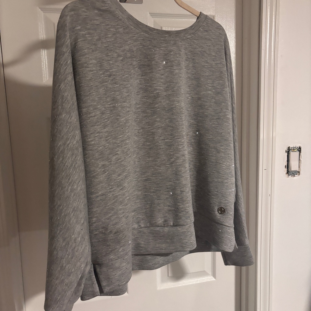 Crystal Bedazzled Sweatshirt - Adrienne Vittadini - Gray - Size Large